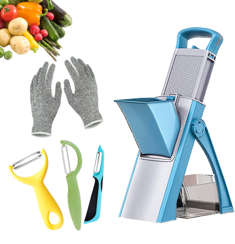 Blue Multifunctional Mandoline Slicer with Potato Peeler